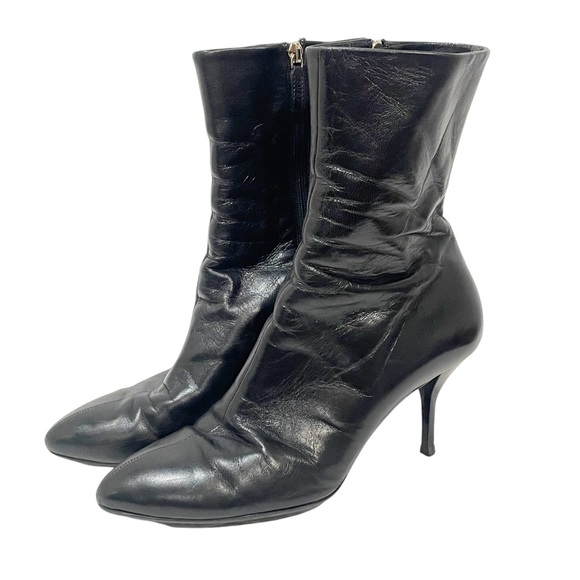 Gucci Size 38/8 246688 Black Soft Leather Zip Up Heeled Ankle Boots - Picture 1 of 11
